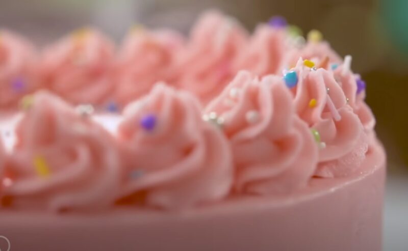 Yellow Birthday Cake with Fluffy Pink Frosting The Final Slice